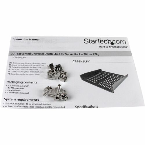 StarTech.com Charola Ventilada Cantilever 2U de Profundidad Fija para Armario Rack de Servidores - 19 Pulgadas - Acero 22k