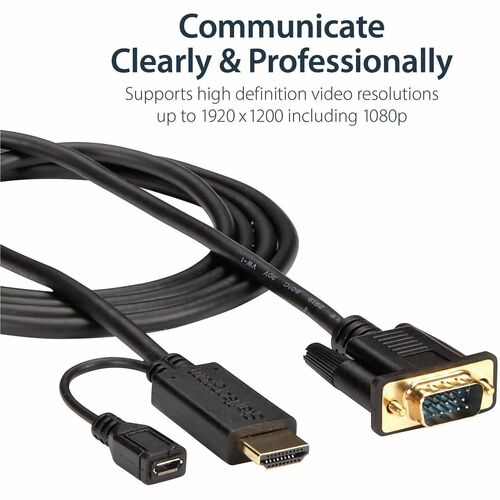 StarTech.com HDMI to VGA Cable - 6 ft / 2m - 1080p - 1920 x 1200 - Active HDMI Cable - Monitor Cable - Computer Cable - Ca