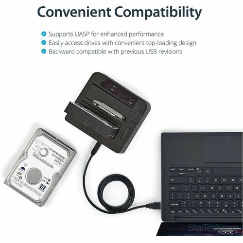 StarTech.com Drive Dock SATA/600 - USB 3.1 Type B Host Interface - UASP Support External - Black - 2 x HDD Supported - 2 x