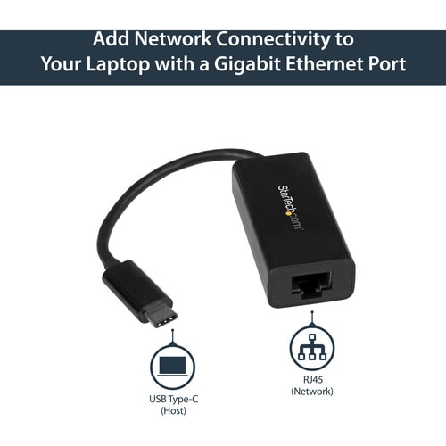 StarTech.com USB-C to Gigabit Ethernet Adapter - Black - Thunderbolt 3 Port Compatible - USB Type C Network Adapter - USB 