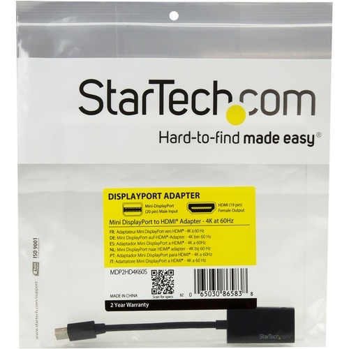 StarTech.com Mini DisplayPort to HDMI Adapter - 4K mDP to HDMI Converter - UHD 4K 60Hz - 1 x 20-pin Mini DisplayPort 1.2 D