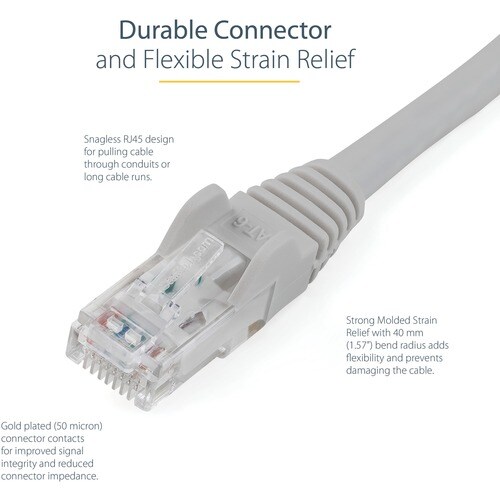 StarTech.com Cable de 2m Gris de Red Gigabit Cat6 Ethernet RJ45 sin Enganche - Snagless - Cable for Dispositivo de red - 6