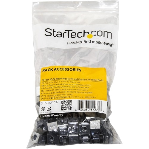 StarTech.com Paquete de 50 Tornillos 10-32 y Tuercas Clip para Gabinete Rack de Servidores - Tornillo de bastidor, Tuerca 