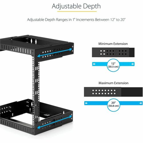 StarTech.com 2-Pfosten 12HE Heavy-Duty Wandmontage Netzwerk-Rack, 19" Open Frame Server Rack mit Einstellbarer Tiefe, Wand