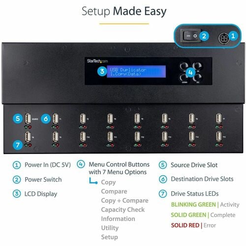 StarTech.com Standalone 1 to 15 USB Thumb Drive Duplicator/Eraser, USB Flash Drive Copier/Cloner, Sector-by-Sector Copy, S