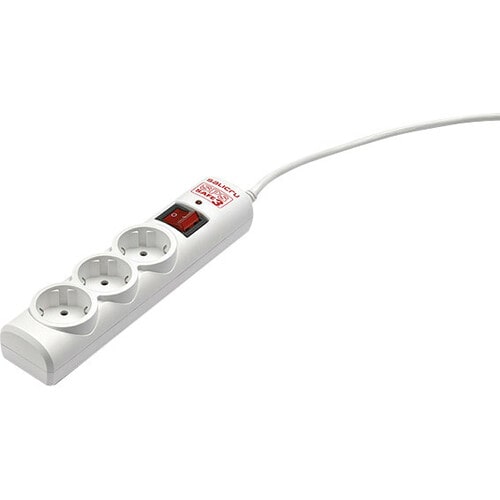 Salicru SPS SAFE 3 Power Strip - 3 x Schuko - 1.50 m Cord - 238 J Surge Energy - 10 A Current - 230 V AC Voltage - Wall Mo