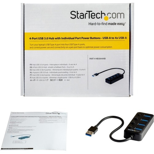 4-PORT USB 3.0 HUB - 4X USB-A WITH INDIVIDUAL ON/OFF SWITCHES