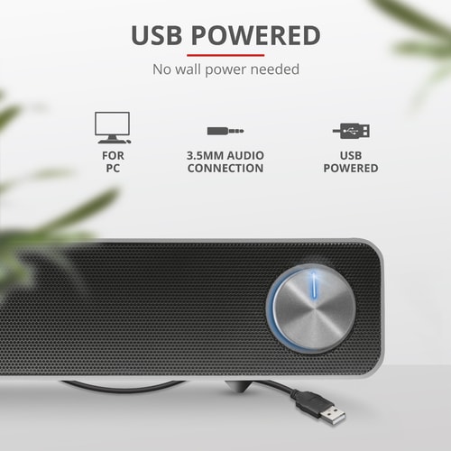 Trust Arys Soundbar-Lautsprecher - 6 W RMS - Schwarz - 100 Hz bis 20 kHz Frequenzgang - USB - 1