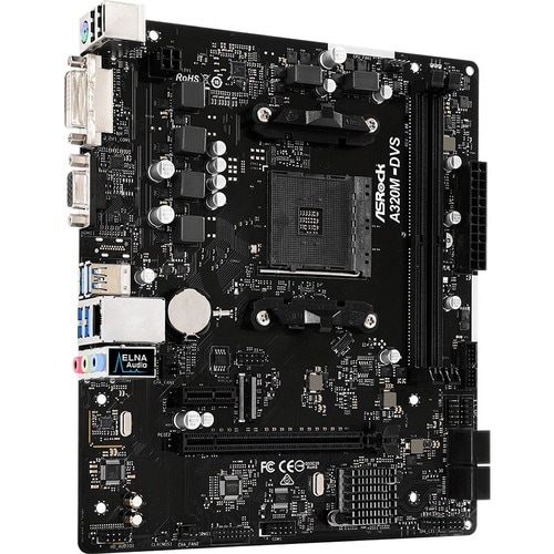 ASRock A320M-DVS R3.0 Desktop Motherboard - AMD A320 Chipset - Socket AM4 - Micro ATX - Ryzen 7 Processor Supported - 32 G