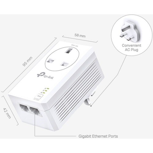 TP-Link Powerline Network Adapter - 2 - 2 x Network (RJ-45) - 1000 Mbit/s Powerline - 300 m Distance Supported - HomePlug 