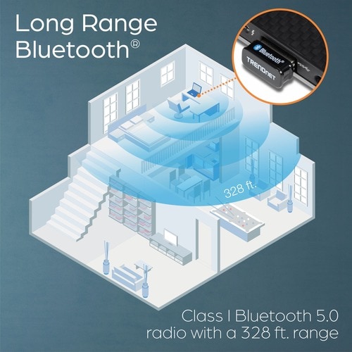 TRENDnet TBW-110UB Bluetooth 5.0 Single Band Bluetooth Adapter for Computer, Headset, Keyboard - USB 2.0 - 2.48 GHz ISM - 