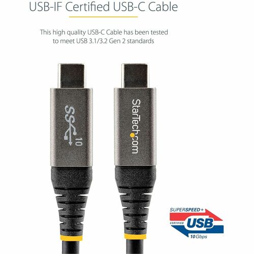 StarTech.com 3ft 1m USB C Cable 10Gbps, USB-IF Certified USB-C Cable, USB 3.1/3.2 Gen 2 Type-C Cable, 5A/100W PD, DP Alt M
