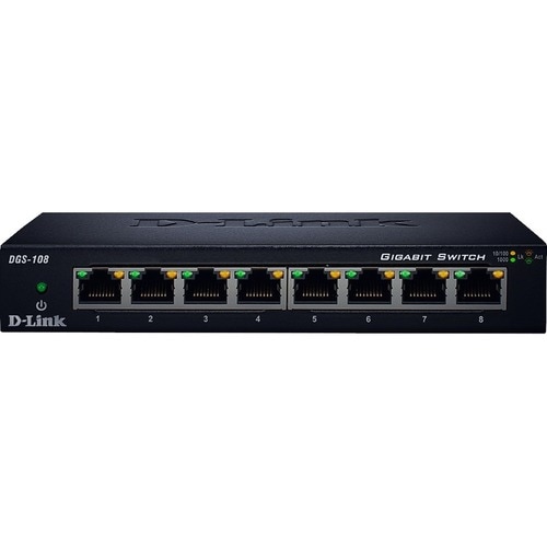 D-Link DGS-108 8 Ports Ethernet Switch - 2 Layer Supported - 4.62 W Power Consumption - Twisted Pair - Desktop