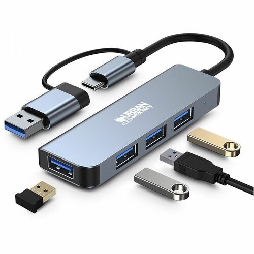 Urban Factory USB Hub - USB 3.2 Gen 1 (3.1 Gen 1) Type-C - 640 MB/s - Notebook, Tablet - Space Gray - 4 Total USB Port(s)