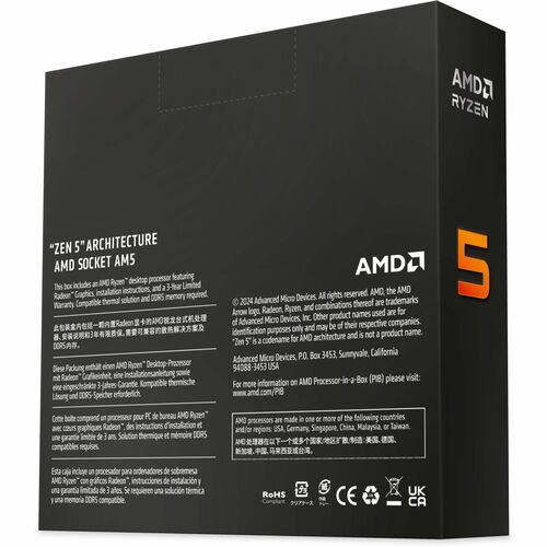 AMD Ryzen 5 9000 9600X Hexa-core (6 Core) 3.90 GHz Processor - Box - 32 MB L3 Cache - 6 MB L2 Cache - 480 KB L1 Cache - 64