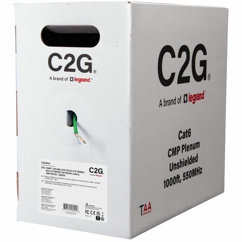 C2g Bulk Cat6 Utp Cmp Taa Green C2g 1000ft Cat6 Ethernet Cable Cmp 