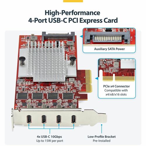 StarTech.com USB Adapter - PCI Express x4 - 1.25 GB/s, 640 MB/s, 60 MB/s, 1.50 MB/s, 140.80 kB/s - Desktop, Server, Smartp