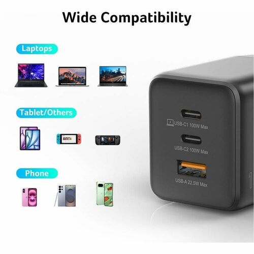 Acer 100 W AC Adapter - Universal Adapter - 2 USB Type-C - For Notebook, Tablet PC, Smartphone - Europe - 1.50 m Cable - 1