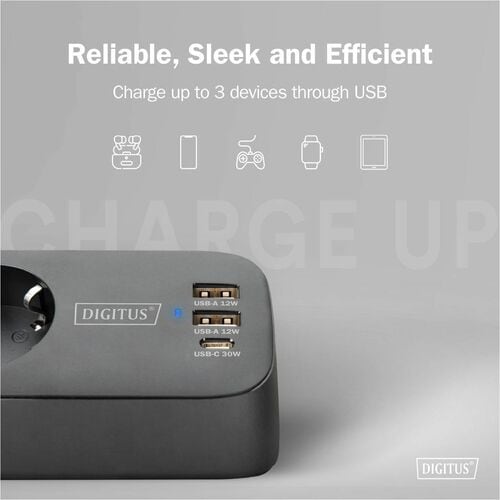 Digitus Steckdosenleiste - 2 x USB Typ A, 1 x USB Typ C, 3 x AC-Strom - 1,50 m Kabel - 16 A Stromstärke - 250 V AC Voltage