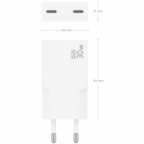 CARGADOR GAN ULTRA DELGADO 30W 2XUSB-C PD3.0 BLANCO