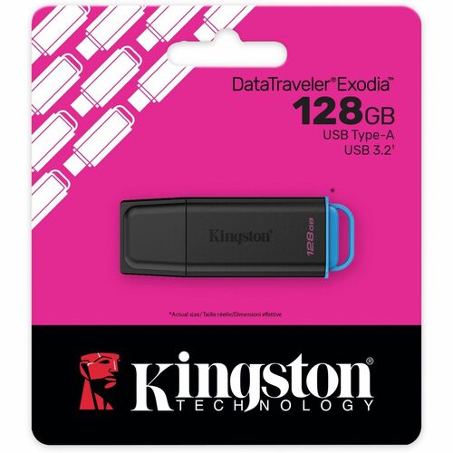 Kingston DataTraveler Exodia 128 GB USB 3.2 (Gen 1) Type A, USB 2.0 Flash Drive - Black, Blue
