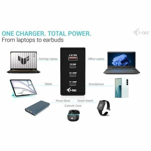 i-tec 140 W AC Adapter - Universal Adapter - 3 USB Type-C - For Notebook, Tablet - Europe - 120 V AC, 230 V AC Input - 5 V