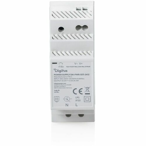 Digitus DN-PWR-SST-2412 Power Supply - 24 W - Enclosed, DIN Rail Mountable - 120 V AC, 230 V AC Input - 12 V DC Output - 8