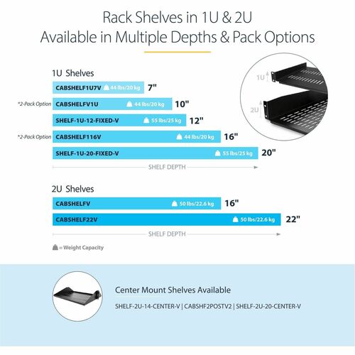 StarTech.com 1U Rack-mountable Rack Shelf for Server, Rack, Cabinet - 2 Post254 mm Rack Depth - Black - Steel, SPCC, Cold 