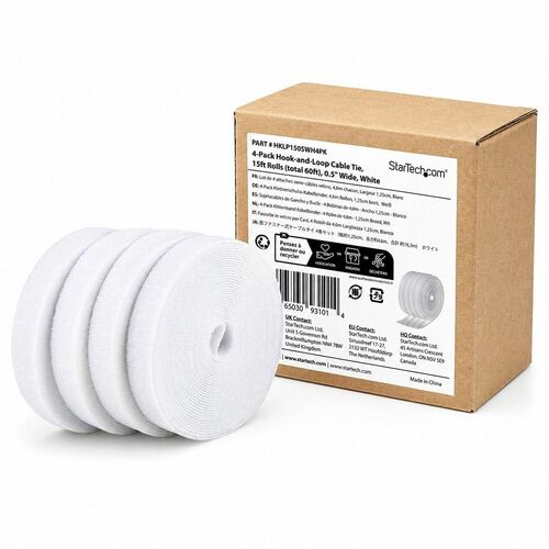 StarTech.com Cable Routing - White - 4 Pack Pack - Cable Tie - 4.6 m Length - Fabric