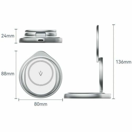 Vention FGE Induction Charger - Silver - For MagSafe-enabled Device, iPhone - 9 V DC, 12 V DC Input - Input connectors: US