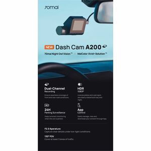 70mai A200 Front/Rear Vehicle Camera - 5.1 cm (2") Screen - Wireless - Night Vision - 1920 x 1080 Video - CMOS