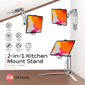 CTA Digital PAD-KMS 2-in-1 Kitchen Mount Stand for iPad and Tablets - 13" Height x 13.5" Width x 7" Depth - Aluminum - Stu