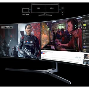 Samsung C49HG90DMU Curved Screen LCD Monitor - 32:9 - Matte Black - 124.2 cm (48.9") Viewable - Quantum Dot LED Backlight 