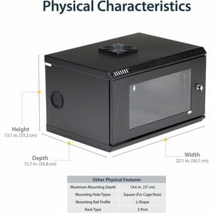 StarTech.com 2-Post 6U Wall Mount Network Cabinet w/ Acrylic Door, 19" Small Wall-Mounted Server Rack for Data / Computer 