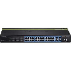 TRENDnet 24-Port Gigabit Layer 2 Switch with 4 Shared Mini-GBIC Slots; 48 Gbps Switching Capacity; SNMP; Lifetime Protecti