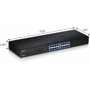 TRENDnet 16-Port Unmanaged Gigabit GREENnet Switch, 16 x RJ-45 Ports, 32Gbps Switching Capacity, Fanless, Rack Mountable, 