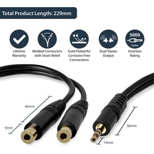 StarTech.com Câble répartiteur stéréo 15 cm - Mâle 3,5 mm vers femelle 2 x 3,5 mm - Cable for Casque - Diviseur de Câble -