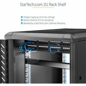 StarTech.com Étagère Rack Serveur 2U - Étagère Cantilever Universelle pour Armoire Rack Réseau 19" - Poids Max 20kg - Prof