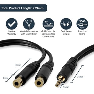 StarTech.com 15cm Stereo Splitter Cable - 3.5mm Male to 2x 3.5mm Female - Split a single headphone jack into two