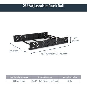 StarTech.com 2U Fixed 19" Adjustable Depth Universal Server Rack Rails - 45.36 kg Load Capacity - Steel - Black