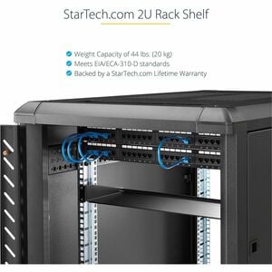 StarTech.com 19" 2HE Fachboden für Serverschrank bis 20 Kg belastbar aus Stahlblech - 20 kg Static/Stationary Weight Capacity
