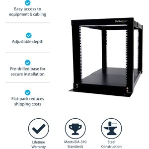 StarTech.com 12U Adjustable 4 Post Server Equipment Open Frame Rack Cabinet (4POSTRACK12) - Store your servers, network an