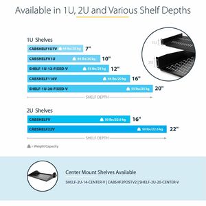 StarTech.com 2U 22in Vented Rack Mount Shelf - Fixed 22 inch Deep antilever Rackmount Tray for Server Rack Cabinet Shelf -