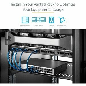 StarTech.com 2U 16in Universal Vented Rack Mount Cantilever Shelf - Fixed Server Rack Cabinet Shelf - 50lbs / 23kg - 2U 19