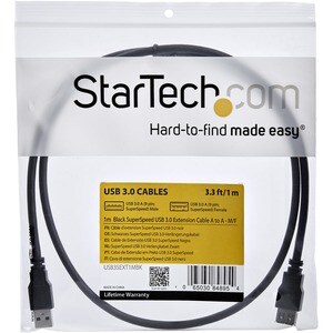 StarTech.com USB 3.0 Verlängerungskabel 1m - Stecker/ Buchse - Schwarz - 5 Gbit/s - Verlängerungskabel - Abschirmung - 28 