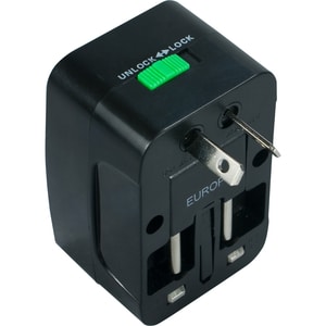 QVS Premium World Power Travel Adaptor Kit with Surge Protection - 110 V AC, 220 V AC Input - Black - 1