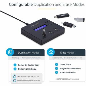 Startech.com Standalone 1 to 2 USB Thumb Drive Duplicator/Eraser, Multiple USB Flash Drive Copier/Cloner, Sector-by-Sector