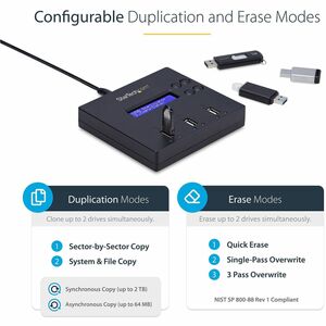 StarTech.com Standalone 1 to 2 USB Thumb Drive Duplicator/Eraser, Multiple USB Flash Drive Copier/Cloner, Sector-by-Sector