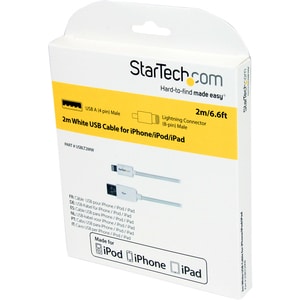 StarTech.com 2m (6ft) Long White Apple® 8-pin Lightning Connector to USB Cable for iPhone / iPod / iPad - First End: 1 x 4