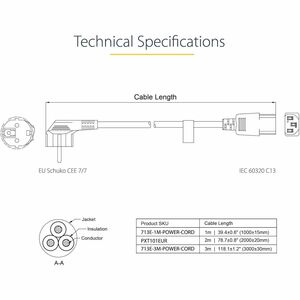 StarTech.com 2 m Computer Stromkabel, 18AWG, EU Schuko auf C13, 10A 250V, Schwarz, Ersatz AC Netzkabel, Drucker/PC Stromve
